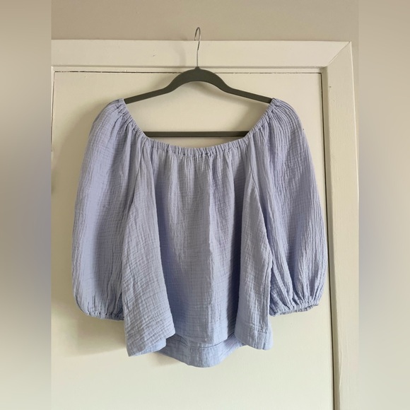 Blue Gauze Square-Neck Blouse - Picture 3 of 5